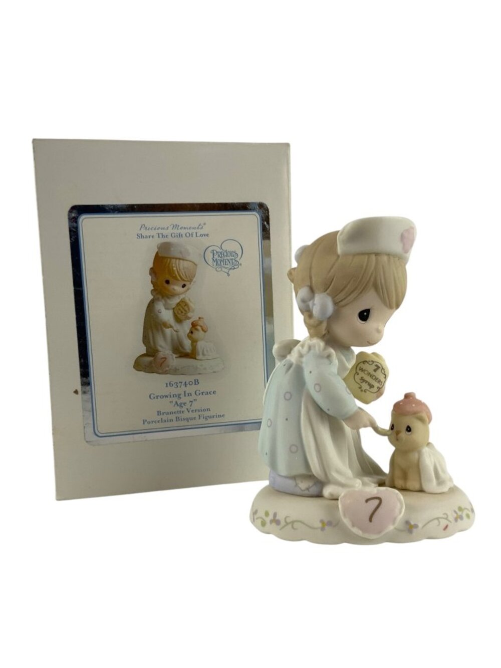 Precious Moments Growing In Grace Age 7 Brunette Porcelain Figurine + Box 2001
